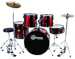 New Drum Set Wine Red 5-Piece Complete Full Size with Cymbals Stands Stool Sticks