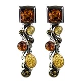Multicolor Amber and Sterling Silver Large Designer Earrings