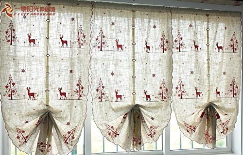 YOYOMALL Cartoon Small Elk Drawstring Lift Coffee Curtain,Roman Shades,Pastoral Style Shade Cafe Valances. (red elk, Each Panel W*L:(31"*102")80*260cm)