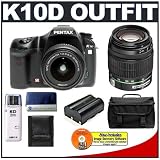 Pentax K10D 10.2 Megapixel Digital SLR Camera Body + Pentax 18-55mm f/3.5-5.6 AL Lens + Pentax 50-200mm f/4-5.6 ED Lens + Lithium-Ion Spare Replacement Battery + Deluxe Gadget Bag