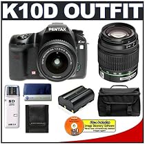 Pentax K10D 10.2 Megapixel Digital SLR Camera Body + Pentax 18-55mm f/3.5-5.6 AL Lens + Pentax 50-200mm f/4-5.6 ED Lens + Lithium-Ion Spare Replacement Battery + Deluxe Gadget Bag