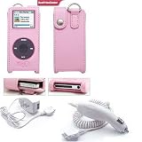 Pink Leather Case for Apple Ipod Nano + Car Charger for Apple Ipod Nano +Travel Charger for Apple Ipod Nano