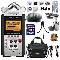 Zoom H4n Portable Digital Recorder Bundle with PAVA Stereo Carrying Case with Speakers, DSLR Camera Mounts, Batteries, Tripod, and Cables
