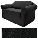 Stretch Pique Raven Black Furniture Slipcover Loveseat 710
