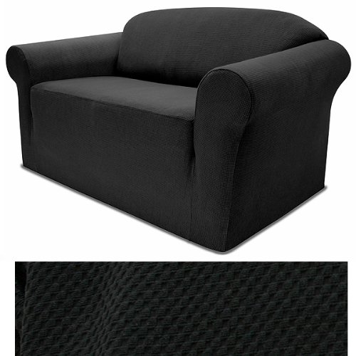 Stretch Pique Raven Black Furniture Slipcover Sofa 710