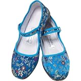Blue Brocade Silk Mary Jane Chinese Shoes ~ Pandamerica