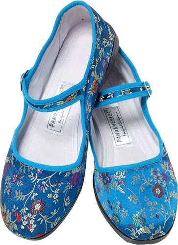 Blue Brocade Silk Mary Jane Chinese Shoes