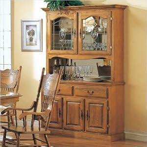 Country Style Solid Oak Wood Dining Room Buffet with Hutch