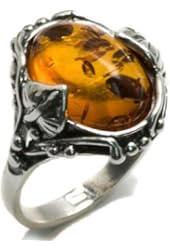 Honey Amber and Sterling Silver Leaves Oval Ring Sizes 5,6,7,8,9,10,11,12