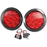 PAIR BRAND NEW RED LENS 4" ROUND LED STOP TURN TAIL LIGHT INCLUDES LIGHT, GROMMET, PLUG