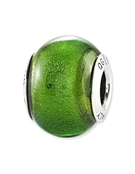 Sterling Silver Reflections Green Italian Murano Glass Bead