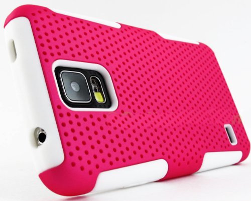 myLife Shocking Pink and Bright White - Perforated Mesh Series (2 Layer Neo Hybrid) Slim Armor Case for the NEW Galaxy S5 (5G) Smartphone by Samsung (External Rubberized Hard Shell Mesh Piece + Internal Soft Silicone Flexible Gel)