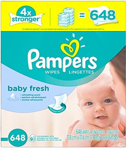 Pampers Refreshing scent, Hypoallergenic, Unique Softgrip Texture, Pure Water Lotion Baby Fresh Baby Wipes Refill Pack 648 Count