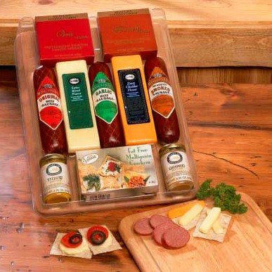 Grand Gourmet Sausage and Cheese Gift with Cutting Board - Great Fathers Day Gift for Him by Gifts-to-Impress