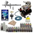 COMPLETE MASTER AIRBRUSH KIT - with Tank Compressor - includes - Createx Top 20 Airbrush color set - Air Filter/Regulator -6' Air Hoses- - Airbrush Cleaning Pot-Gravity Feed Dual Action Master Airbrushes and a (FREE) How to Airbrush Instructional Guidebook and (FREE) Multi-Airbrush Holder