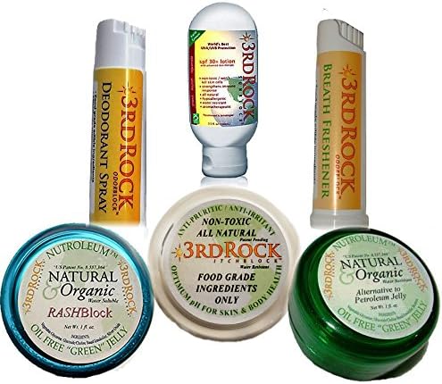 Natural Skin and Body Kit - 6 items: Unscented Natural Sunscreen, Moisturizing Jelly (Petroleum alternative), RASHBlock, ITCHBlock, Natural Breath Freshener, Natural Deodorant Spray