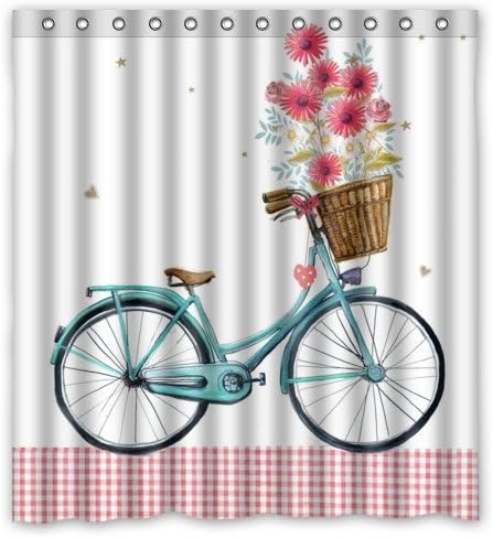 FMSHPON Blue Bicycle Flower Floral Butterfly Bathroom Polyester Fabric  Shower Curtain 66 x 72 Inches