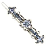 Blue Silver Tone Floral Barrette