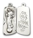Sterling Silver Our Lady of Mental Peace Pendant with Stainless Silver Heavy Curb Chain 24 inch