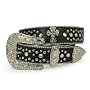 Western Rhinestone Silver Circle Studs and Cross Decoration Genuine Leather Belt