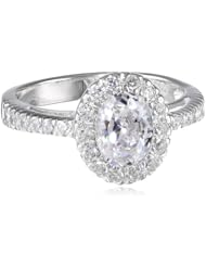 Platinum Plated Sterling Silver Simulated Diamond Oval Halo Ring, Size 7
