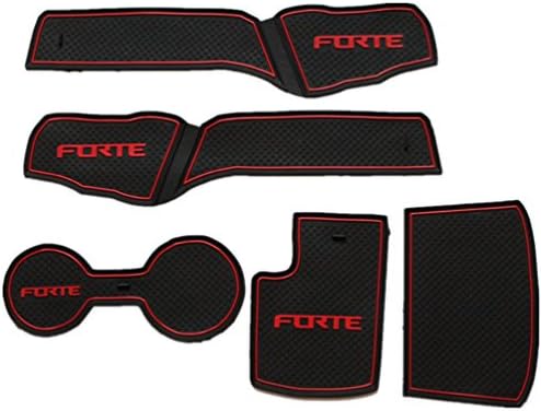 Heavy Duty Non-Slip Mat Door Mat Cup Mat Car Pad Mats Fit For Kia Forte Set of 5pcs Red Line