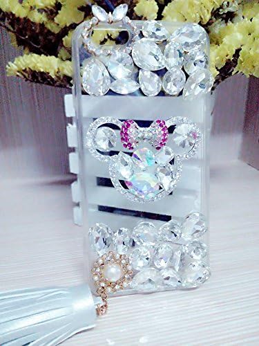 SpicyQ® Luxury 3D Handmade Lovely Mickey Mouse Ear and Bow-tie Design Shiny Bling Sparkle Glitter Diamond Rhinestone Soft Clear TPU Cover Cute Pendent Case for iPhone 6s Plus (Silver)
