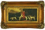 Antique Reproduction Oil Painting Artwork, 19th Century English Equestrian Hunting Squire and Hounds