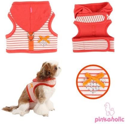 Authentic Pinkaholic Sweet Pinka Hooded Harness Vest in color Tangerine Orange for small dogs Size Large (Chest 14"-16", Neck 12.5"), Safe, Secure, Choke Free for walking, training, travel
