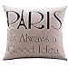 Milcraft Cotton Linen Decorative Pillowcase Throw Pillow Cushion Cover Paris, Beige, Square (COMINHKR095777)