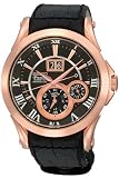 Seiko Premier #SNP036 Men's Rose Gold Tone Leather Strap Kinetic Perpetual Calendar Watch