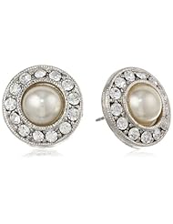 1928 Jewelry "Bridal Crystal" Silver-Tone Crystal and Simulated Pearl Button Stud Earrings