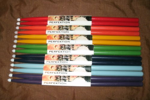 7 PAIR Perfektion Colored Nylon Tip Drum Sticks Medium Rock Size - 