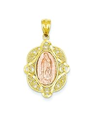 14K Two Tone Gold Virgin Mary Charm Religious Jewelry