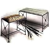 Grace Neo Classic Wrought Iron Bench, 20in, Natural Duck Fabric, Aged Iron Finish