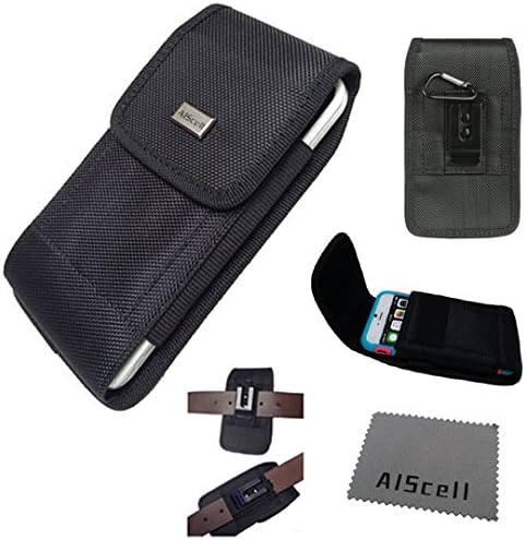 For Samsung Galaxy S7 edge / S6 edge+ / NOTE 5 / NOTE 4 / NOTE edge Pop ! Case ~ Premium Canvas Nylon Extended Heavy Duty X-Large Horizontal / Vertical Holster Pouch W/Fixed Belt Clip + AIScell Screen Cleaning Cloth (Fits Phone + Pop ! Case Protective Cover) (By All_instore)