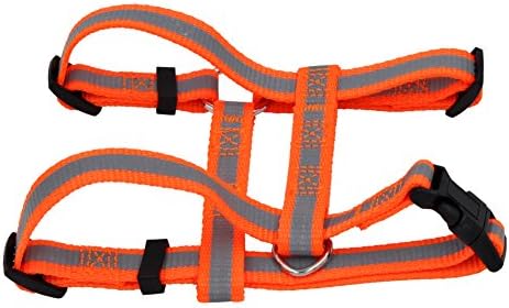 WoofMeow Reflective Safety Neon Color Adjustable Dog Harness Small Fits 14-24" Girth Size Neon Orange