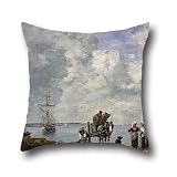 Pillow Cases Of Oil Painting EugÃ¨ne Boudin - Fishermen's Wives At The Seaside,for Couples,lounge,christmas,valentine,monther,car 18 X 18 Inches / 45 By 45 Cm(double Sides)