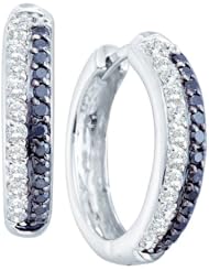 14K White Gold 0.70CT Black Diamond Fashion Hoops