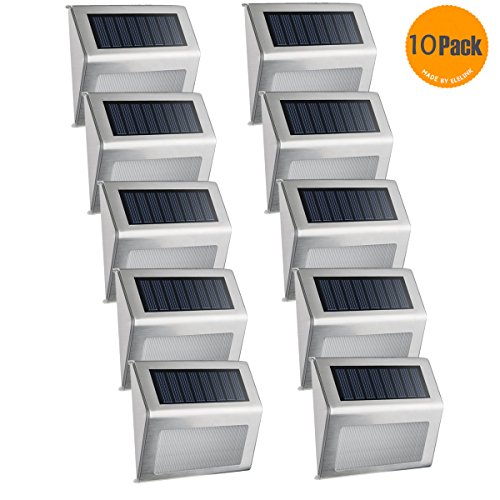 Solar Light,Elelink Outdoor Stainless Steel LED Solar Step Light; Illuminates Stairs /Path /Landscape /Garden /Floor /Wall /Patio Lamp, Waterproof (10 PACK)