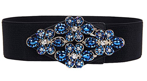 E-Clover Fashion Floral Rhinestone Buckle Women's Elastic Waist Cinch Belt for Dress