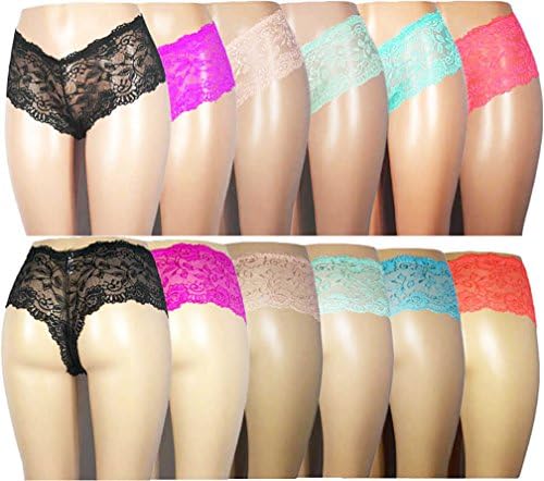 Yinsaviny Women's Floral Lace Boyshorts Stretched Panties (Pack of 6) (L ( S-M US Size), Floral Black)