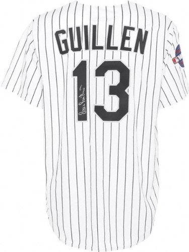 Ozzie Guillen Autographed Jersey | Details: Chicago White Sox, Majestic, Pinstripe, Replica, World Series Patch