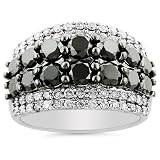 14K White Gold 3.00 Carat White and Treated Black Diamond Ring