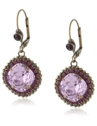 Sorrelli "Pink Orchid" Cushion Cut Crystal French Wire Gold-Tone Drop Earrings
