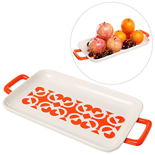 17 Inch Orange & White Rectangular Ceramic Appetizer Serving Tray Dish