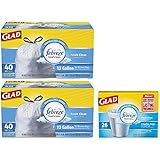 Glad Odor Shield Fresh Clean Tall Kitchen Drawstring Trash Bags, 13 Gallon, Two 40 Count Boxes (80 Count Total), Plus Glad Odor Shield Fresh Clean Small Trash Bags, 4 Gallon, 26 Count