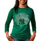 MLB Majestic Threads New York Yankees Ladies St. Patrick's Day Raglan Premium T-Shirt - Green (Small)
