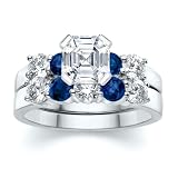 2.00 CT ASSCHER DIAMOND W ROUND BLUE SAPPHIRE RING SET