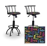 2 The Beatles Band Music Black Adjustable Barstools